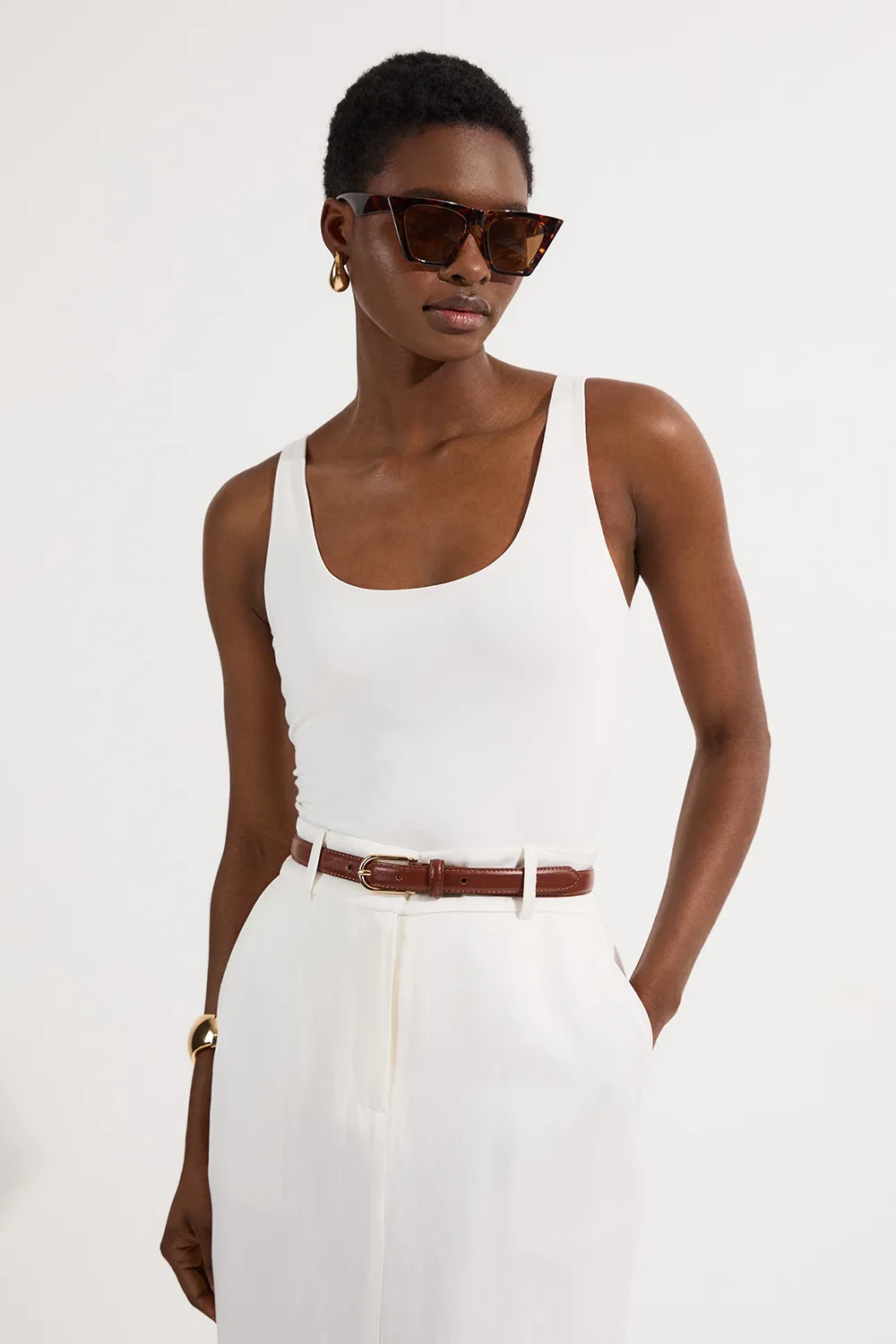 Stretch Cotton Sleeveless Scoop Neck Jersey Bodysuit BKK25656