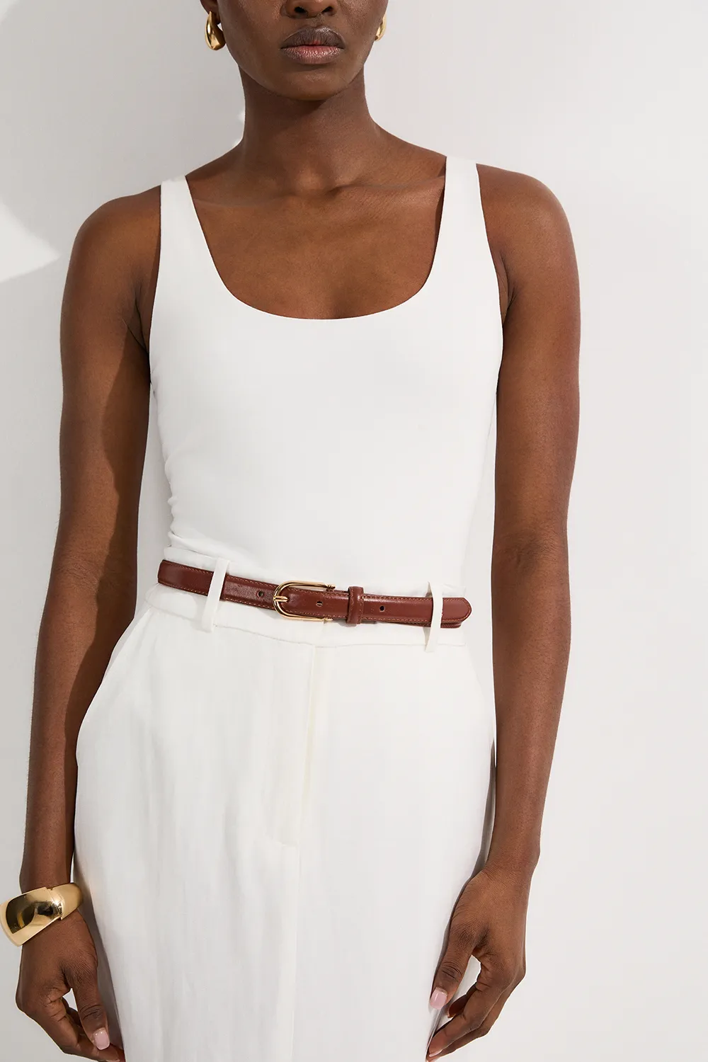 Stretch Cotton Sleeveless Scoop Neck Jersey Bodysuit BKK25656