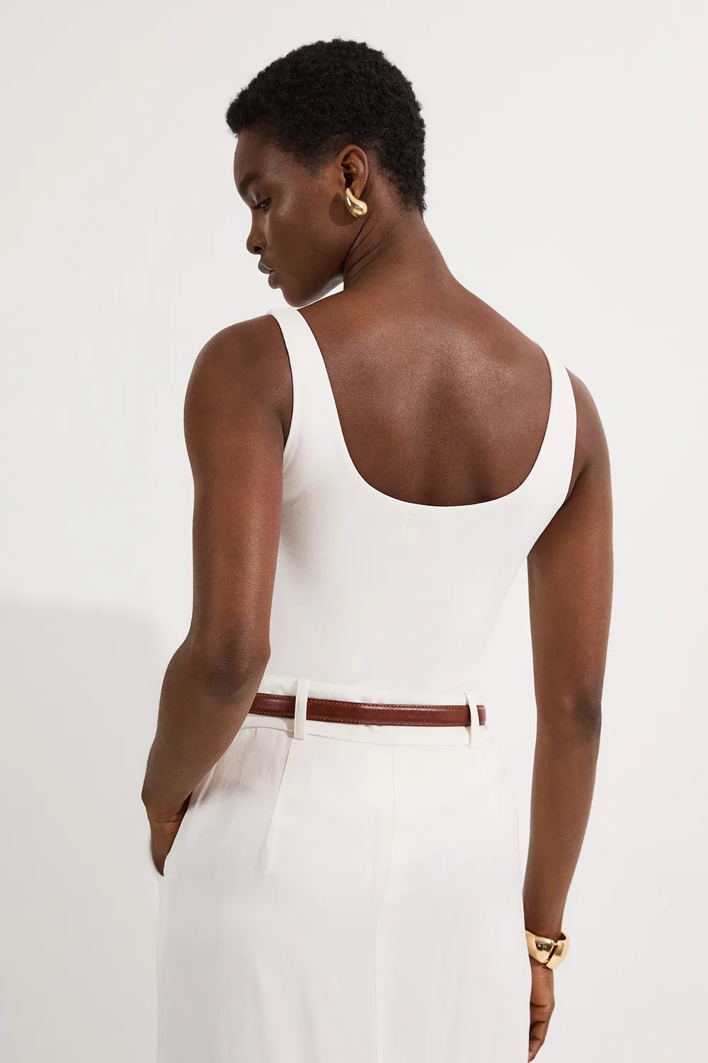 Stretch Cotton Sleeveless Scoop Neck Jersey Bodysuit BKK25656