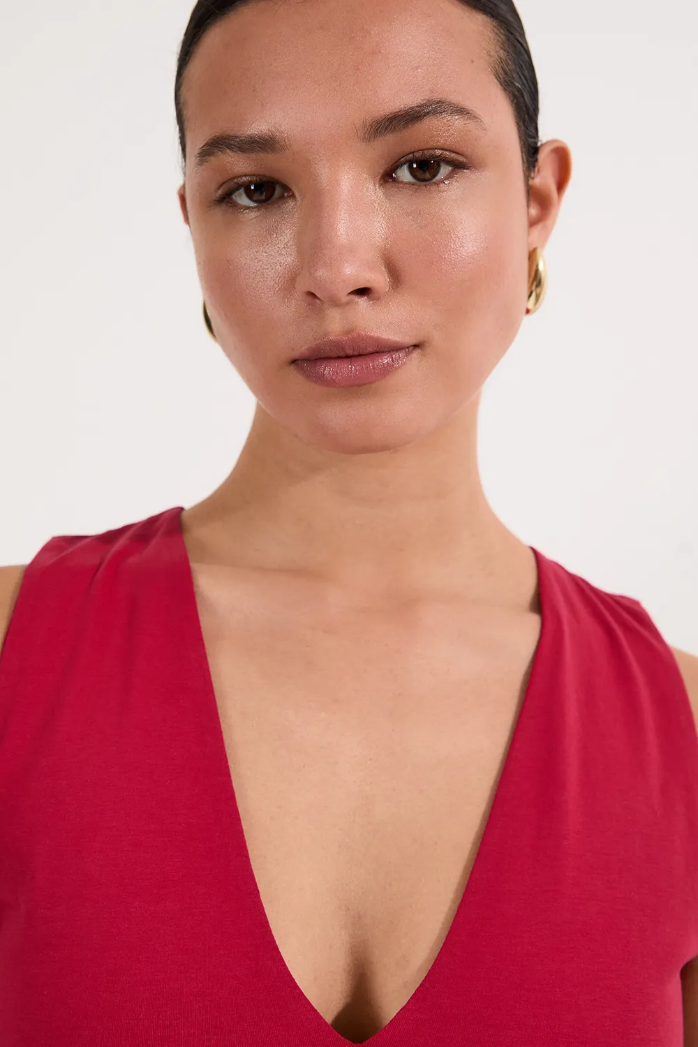 Stretch Cotton Plunge Neck Jersey Bodysuit BKK25657