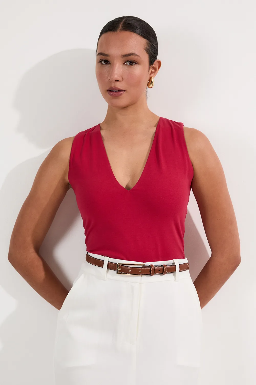 Stretch Cotton Plunge Neck Jersey Bodysuit BKK25657 3 Stretch Cotton Plunge Neck Jersey Bodysuit BKK25657