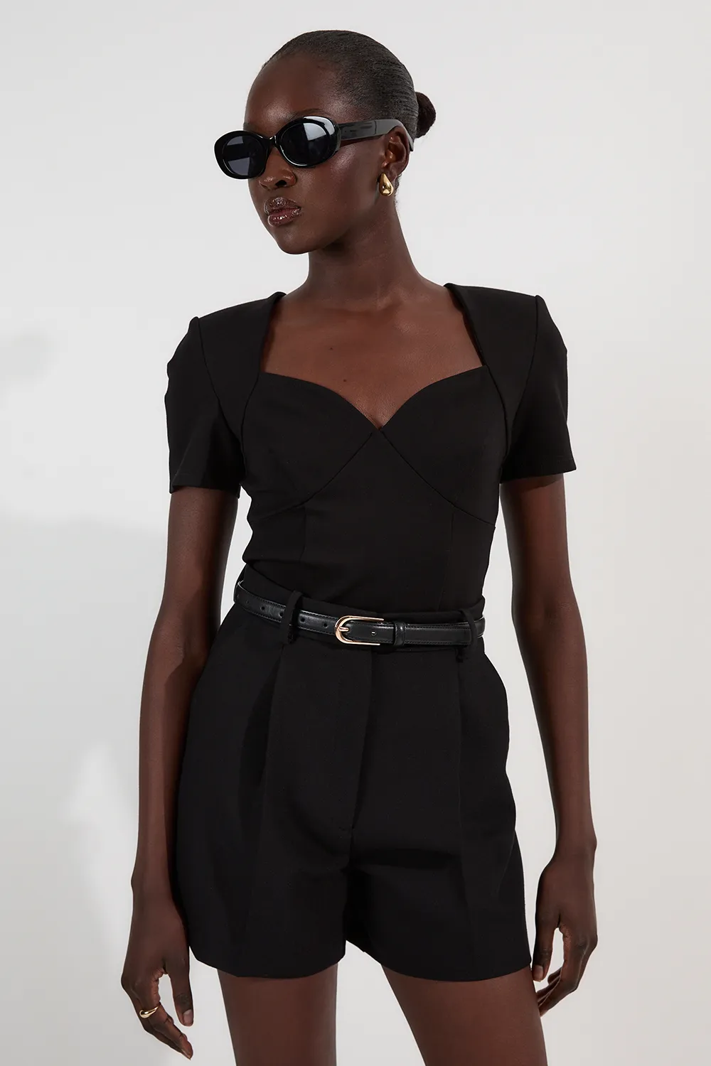 Ponte Short Sleeve Sweetheart Neckline Bodysuit BKK25723