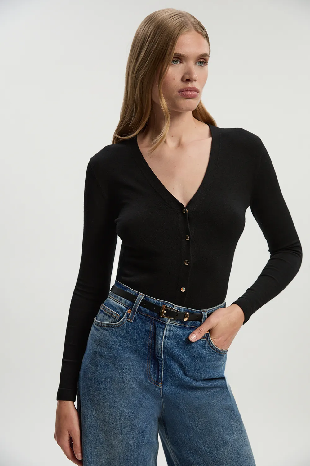 Viscose Blend Knitted Button Detail Cardigan BKK25740