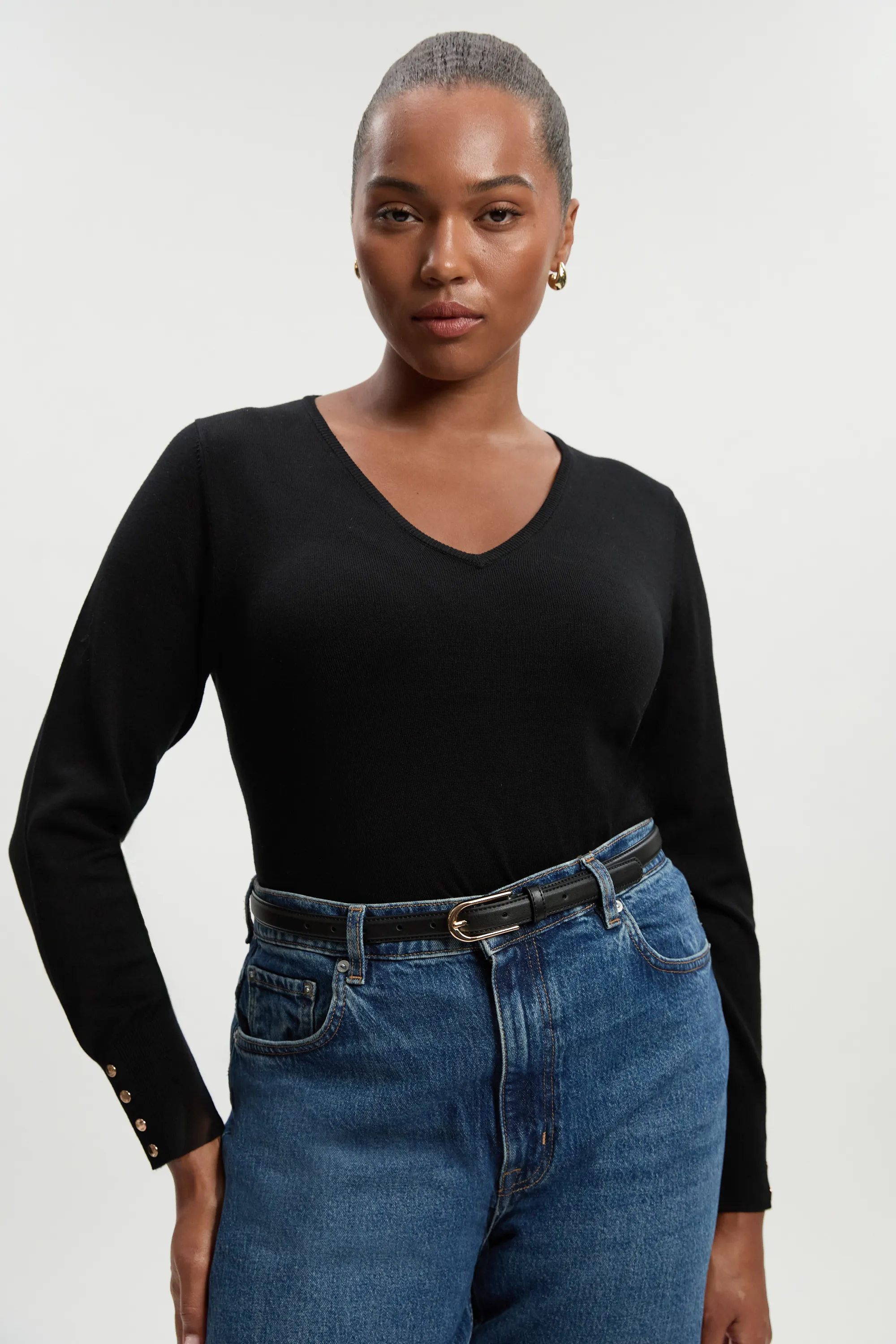 Plus Size Viscose Blend Knitted V Neck Jumper BKK25742