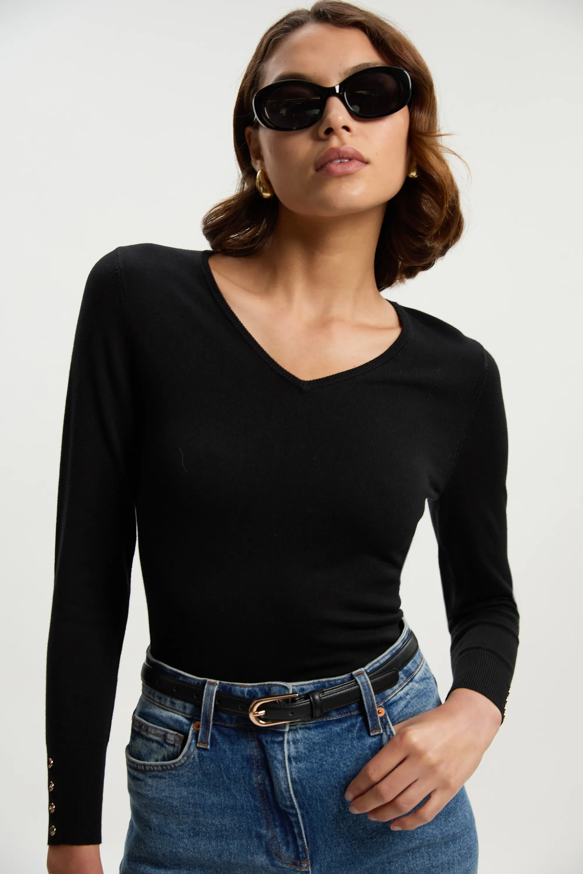 Viscose Blend Knitted V Neck Jumper BKK25743