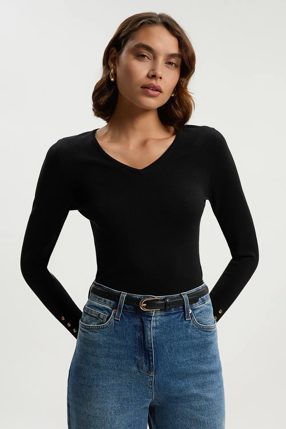 Viscose Blend Knitted V Neck Jumper BKK25743