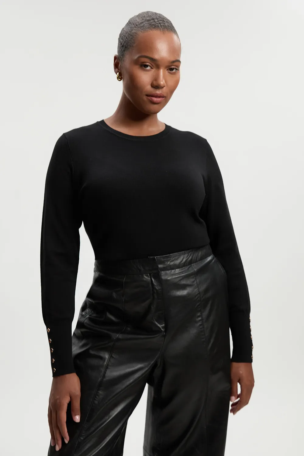 Plus Size Viscose Blend Knitted Crew Neck Jumper BKK25744