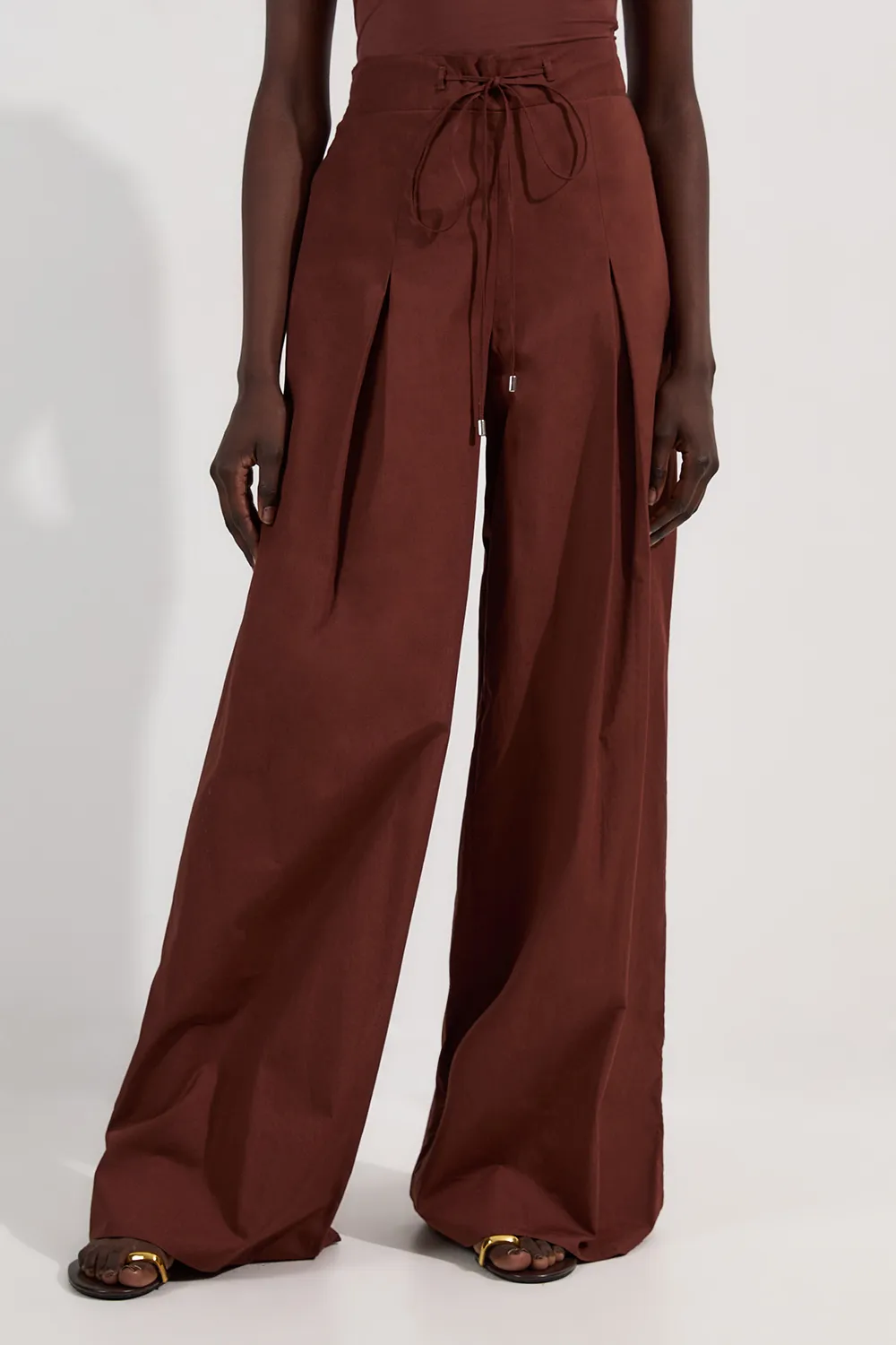 Shirred Cotton Wide Leg Woven Trouser BKK25756