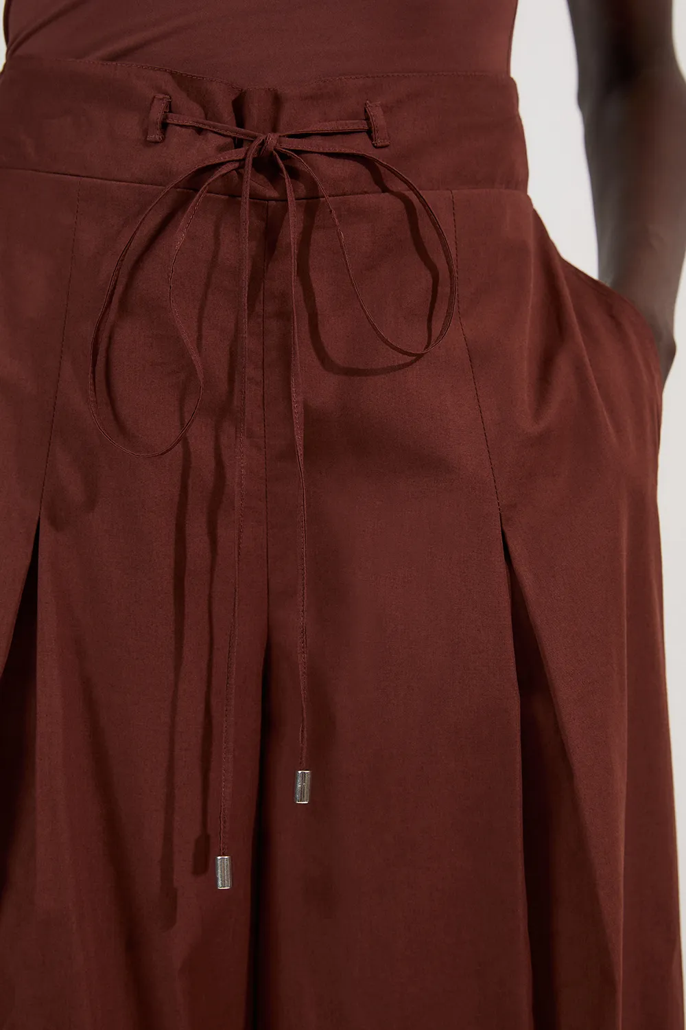 Shirred Cotton Wide Leg Woven Trouser BKK25756