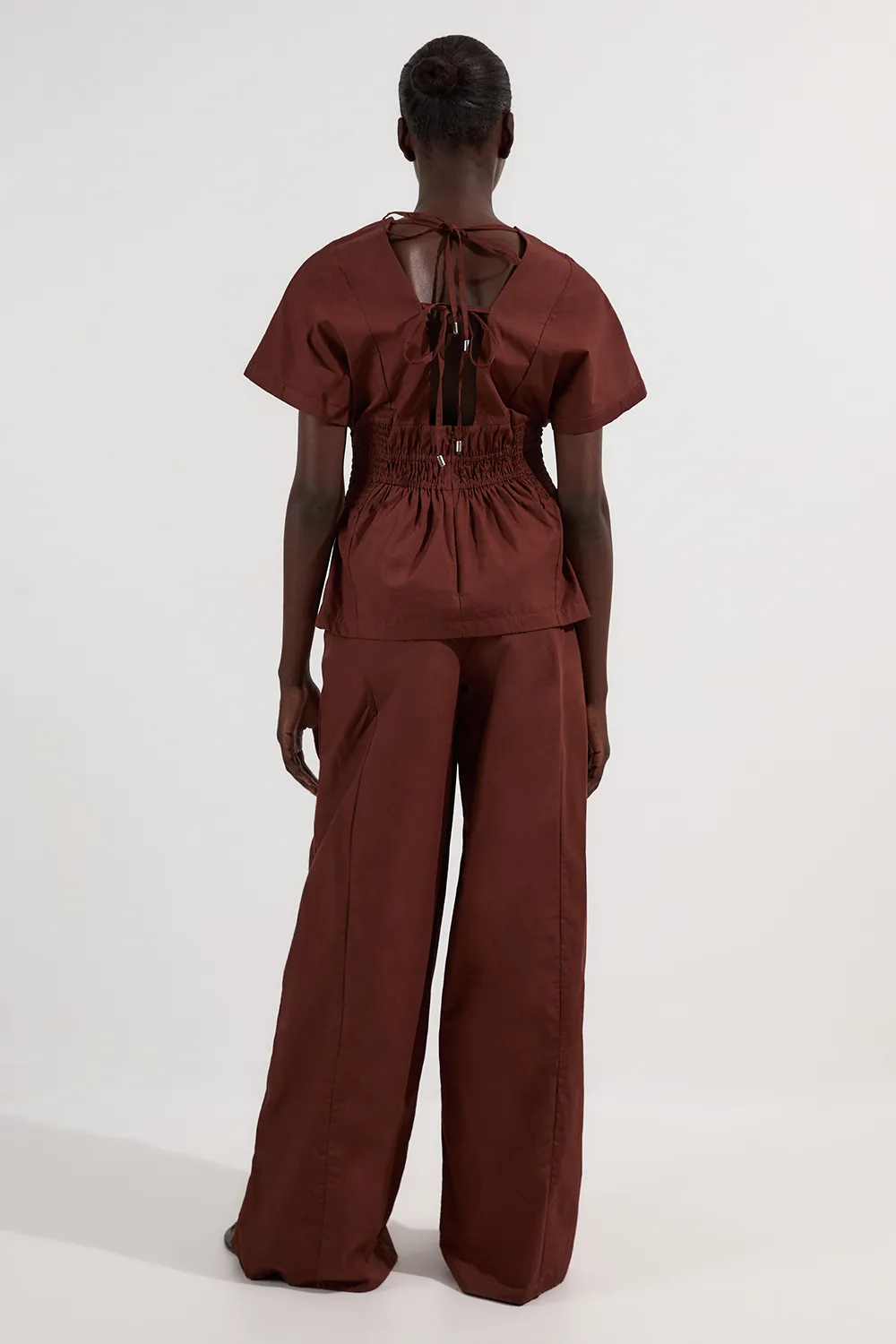 Shirred Cotton Wide Leg Woven Trouser BKK25756