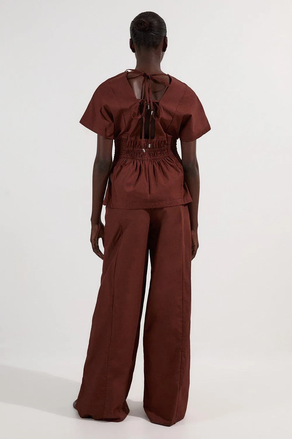 Shirred Cotton Wide Leg Woven Trouser BKK25756