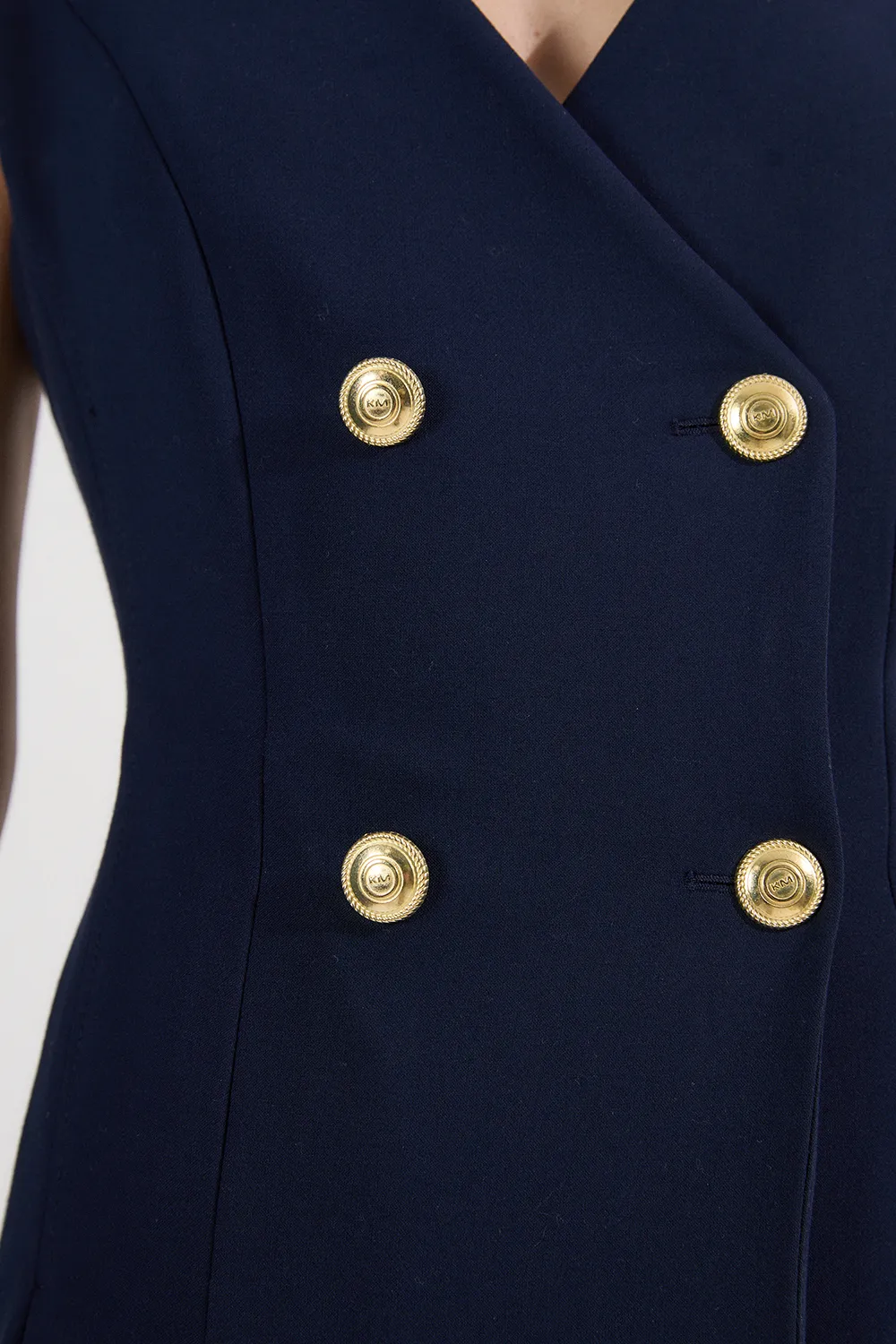 Compact Stretch Sleeveless Full Skirted Button Front Tailored Midi Dress BKK25782 3 Compact Stretch Sleeveless Full Skirted Button Front Tailored Midi Dress BKK25782