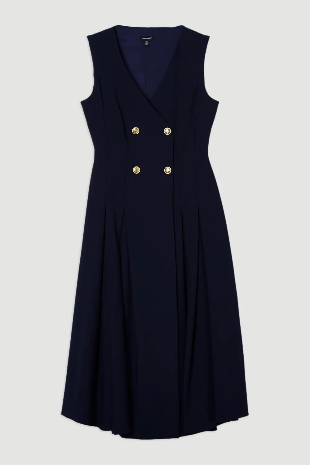 Compact Stretch Sleeveless Full Skirted Button Front Tailored Midi Dress BKK25782 4 Compact Stretch Sleeveless Full Skirted Button Front Tailored Midi Dress BKK25782