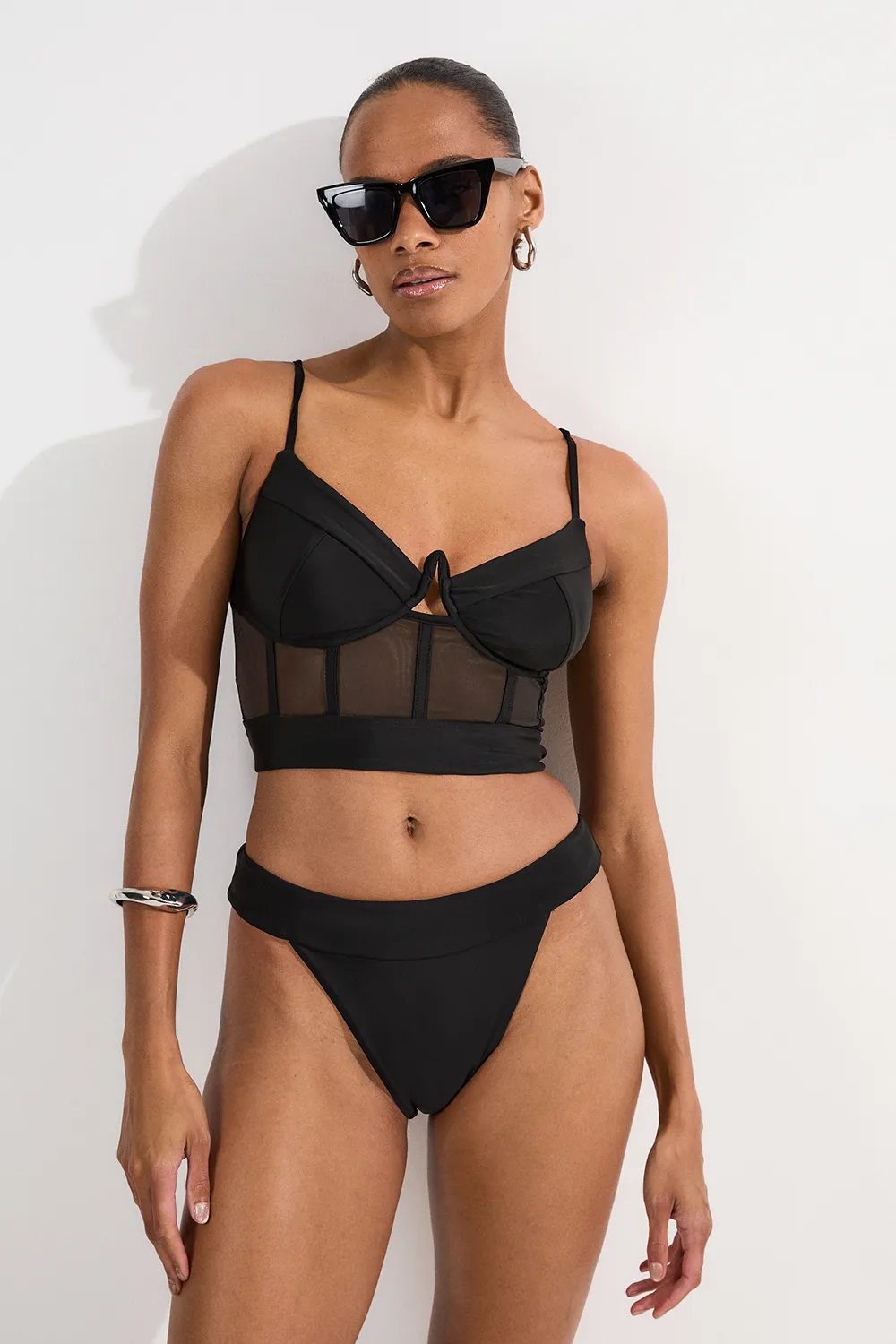 Panelled Mesh Cup Detail Bikini Top BKK25818