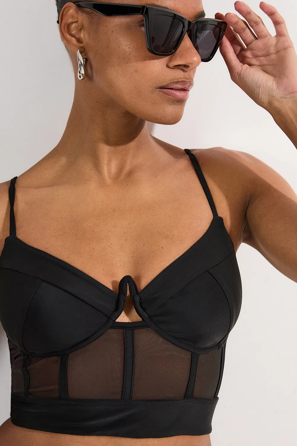 Panelled Mesh Cup Detail Bikini Top BKK25818