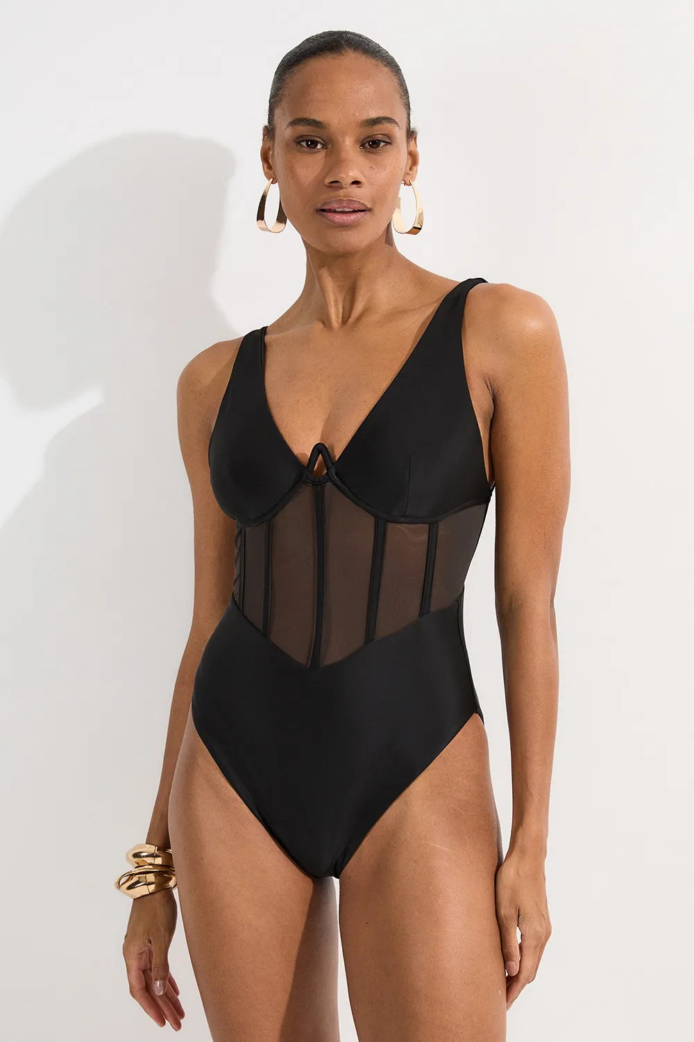 Panelled Mesh Cup Detail Swimsuit BKK25821
