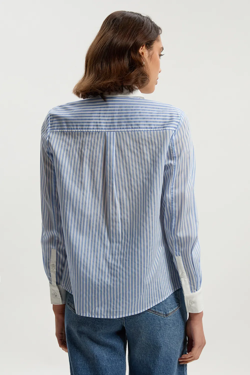 Contrast Collar Stripe Woven Shirt BKK25830 5 Contrast Collar Stripe Woven Shirt BKK25830