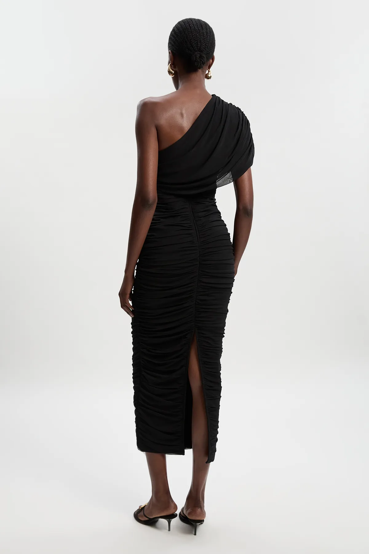 Bandage Mesh Gathered Asymmetric Neck Knitted Maxi Dress BKK25836 5 Bandage Mesh Gathered Asymmetric Neck Knitted Maxi Dress BKK25836