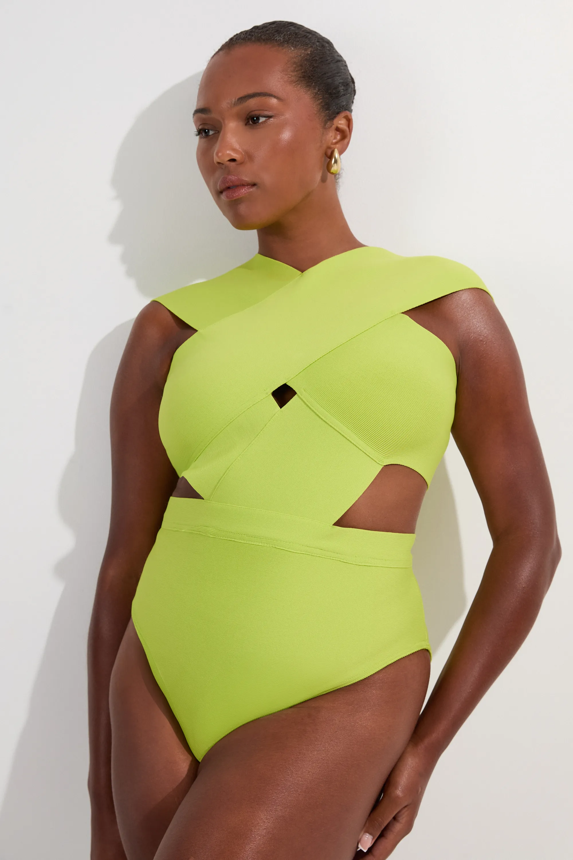 Plus Size Bandage Textured Cross Front Swimsuit BKK25855