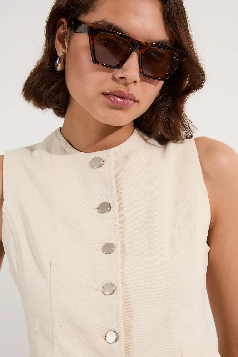 Denim High Neck Waistcoat BKK25866