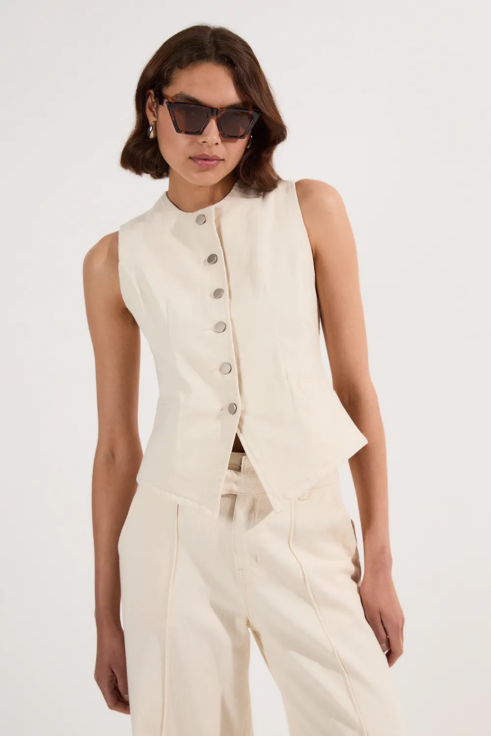 Denim High Neck Waistcoat BKK25866 3 Denim High Neck Waistcoat BKK25866