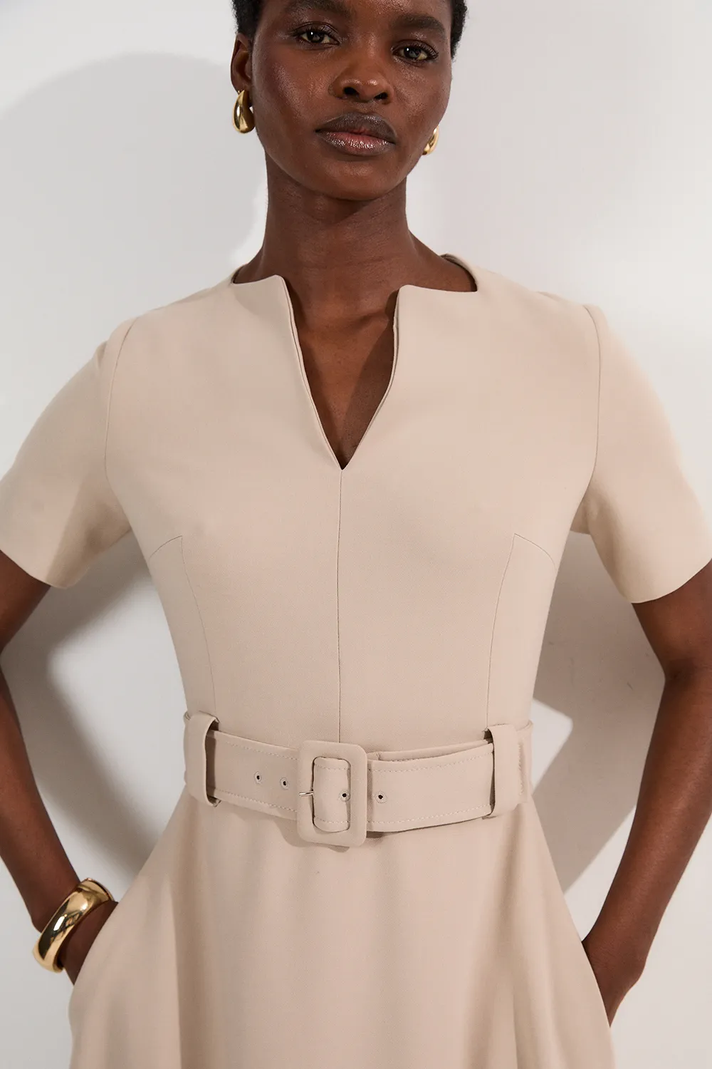 Compact Stretch Belted Full Skirted Midi Dress BKK25869 5 Compact Stretch Belted Full Skirted Midi Dress BKK25869