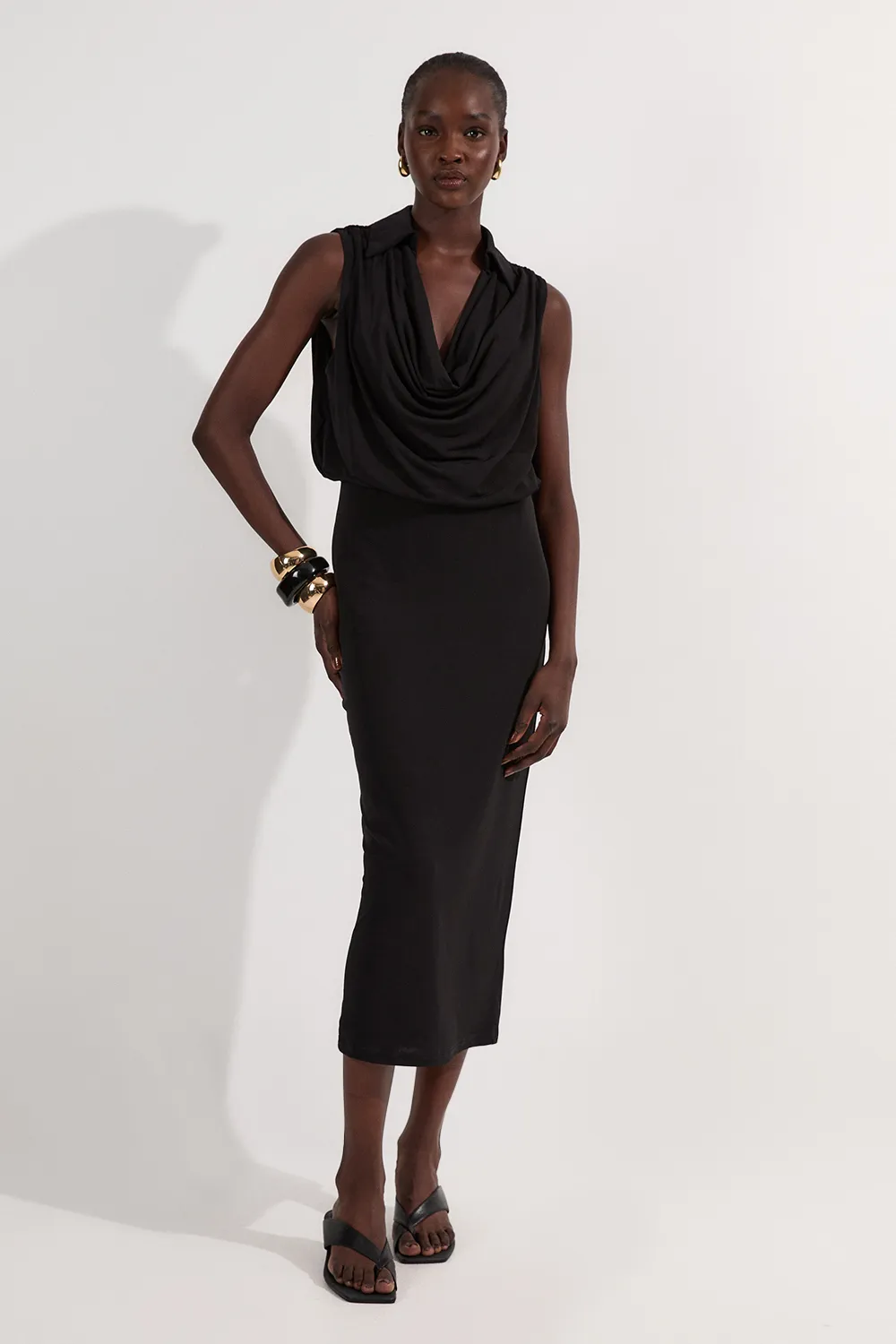 Drape Collared Crepe Maxi Dress BKK25882