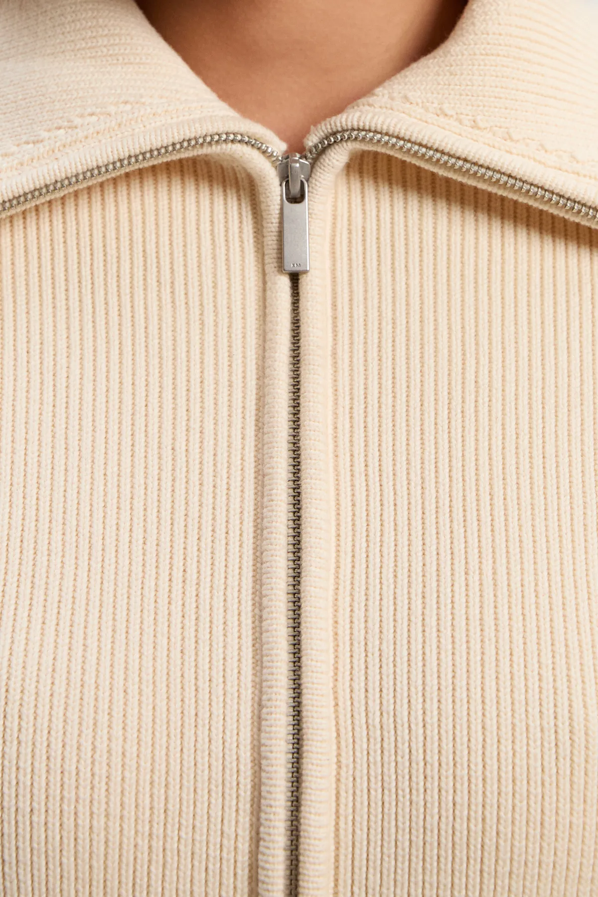 Cotton Zip Through Collar Knit Cardigan BKK25924