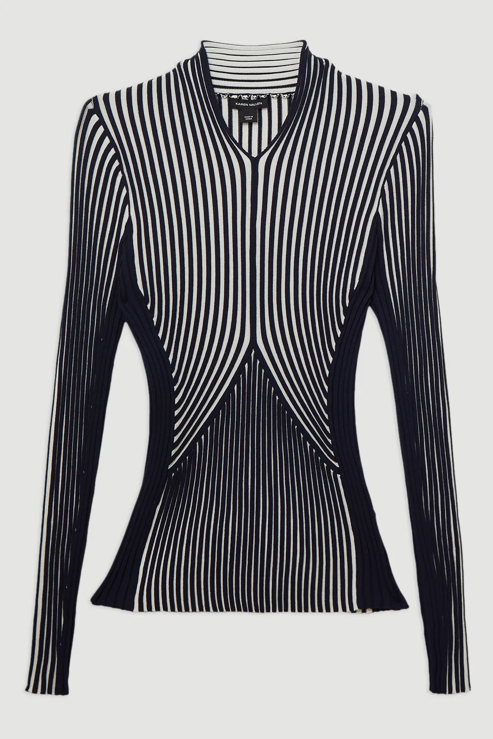 Petite Stripe Fitted Long Sleeve Knitted Top BKK25927