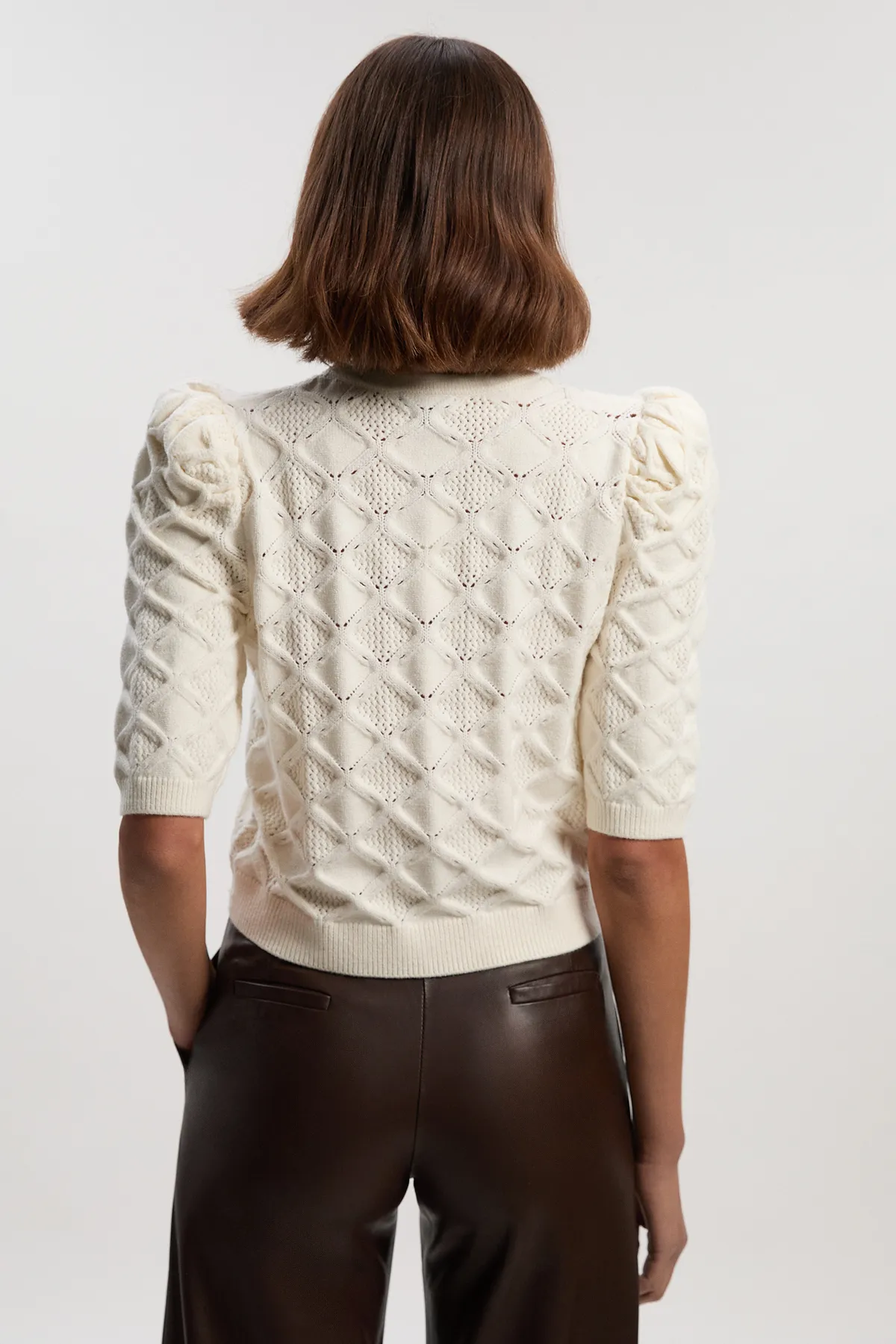 Cable Stitch Puff Sleeve Top BKK25934 4 Cable Stitch Puff Sleeve Top BKK25934