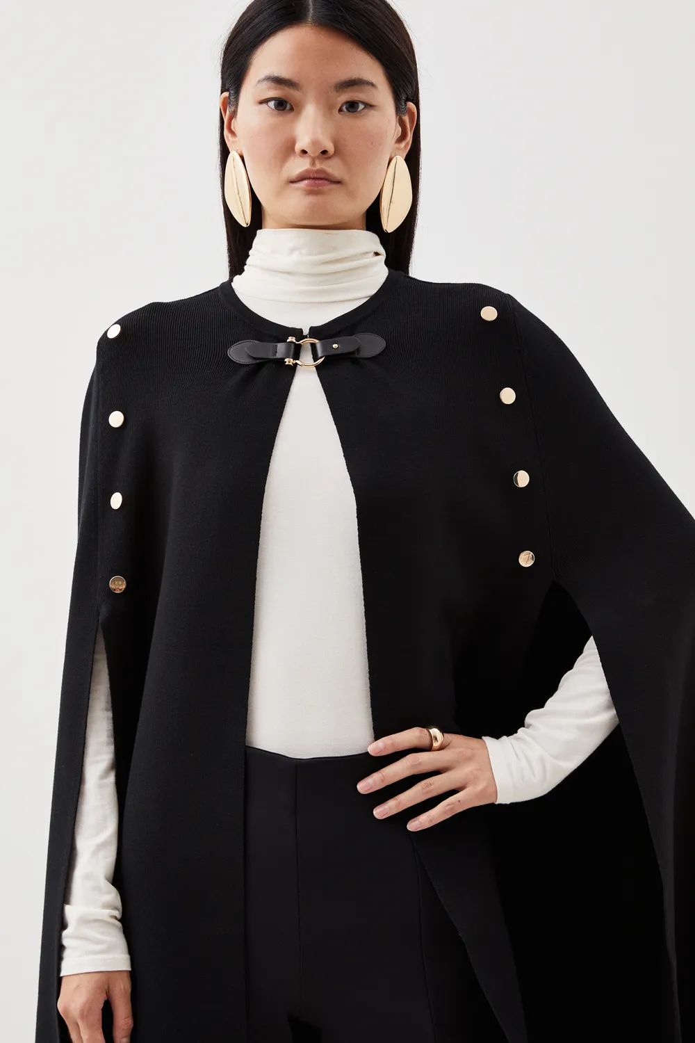 Viscose Blend Military Knit Longline Cape BKK25950