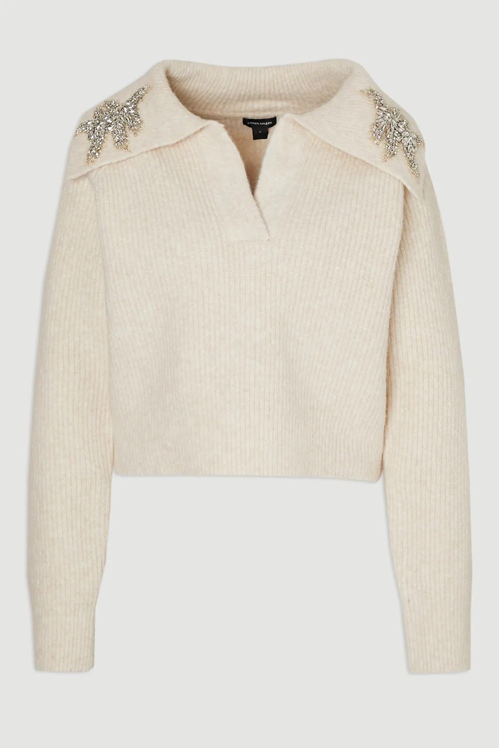 Embellished Cozy V Neck Collar Knit Sweater BKK26007