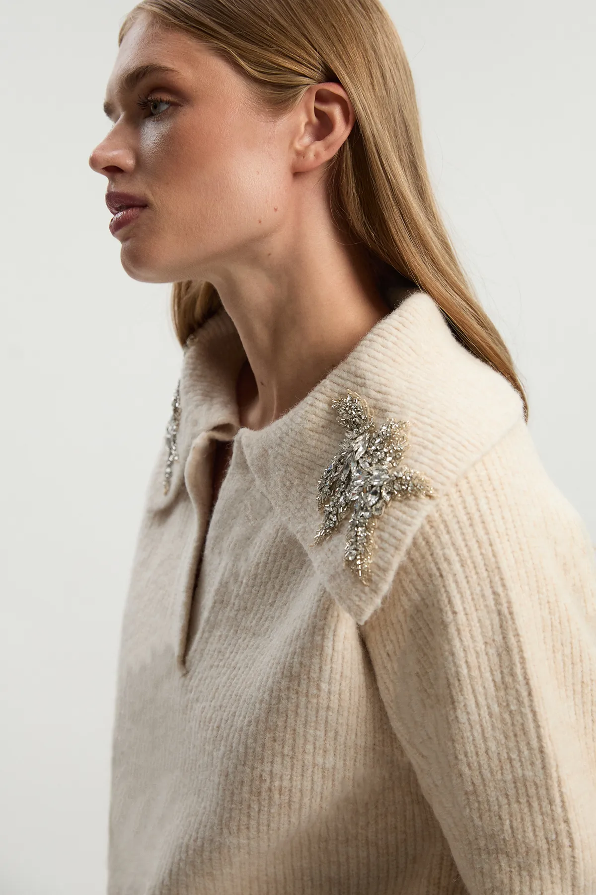 Embellished Cozy V Neck Collar Knit Sweater BKK26007