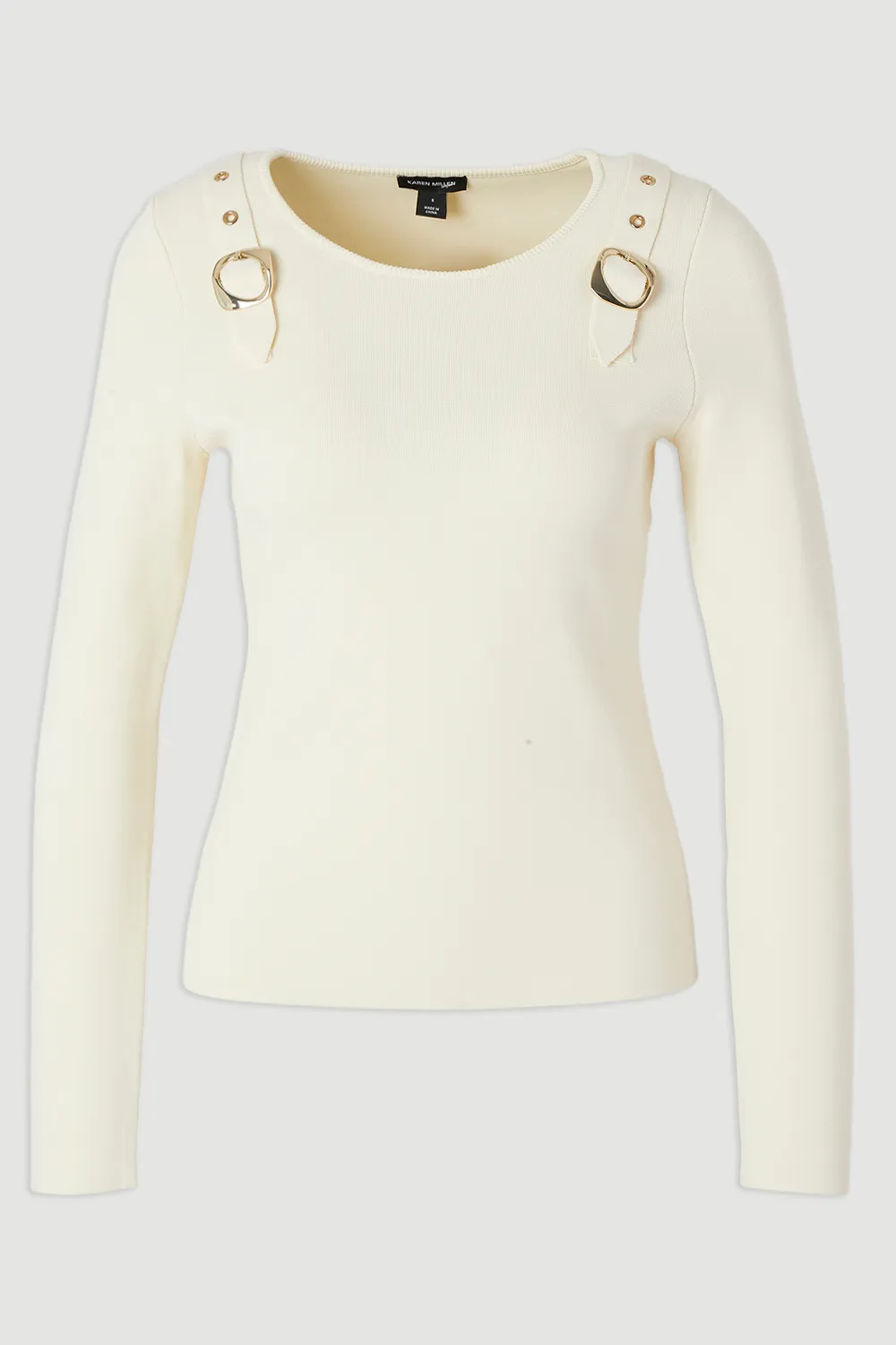 Buckle Trim Long Sleeve Knitted Top BKK26008