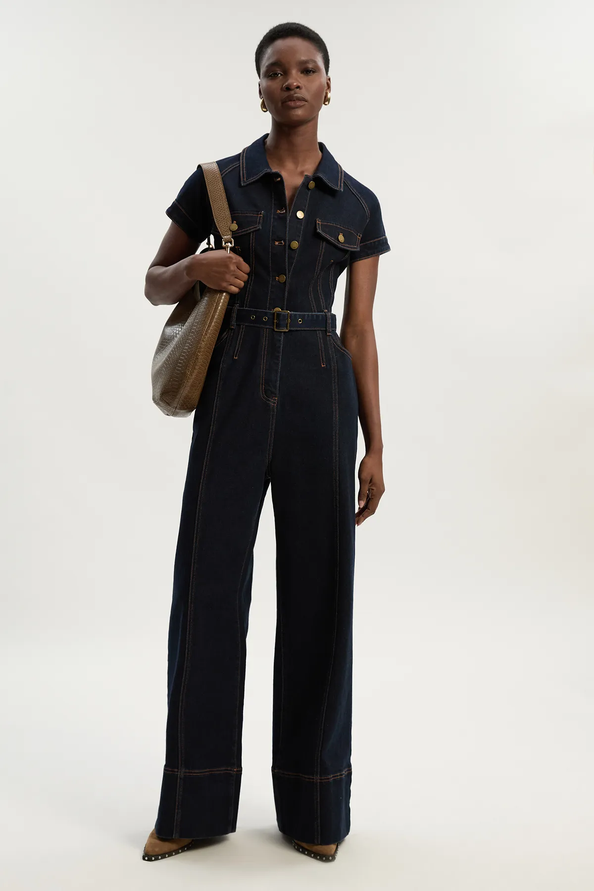 Denim Corset Waist Detail Wide Leg Jumpsuit BKK26057