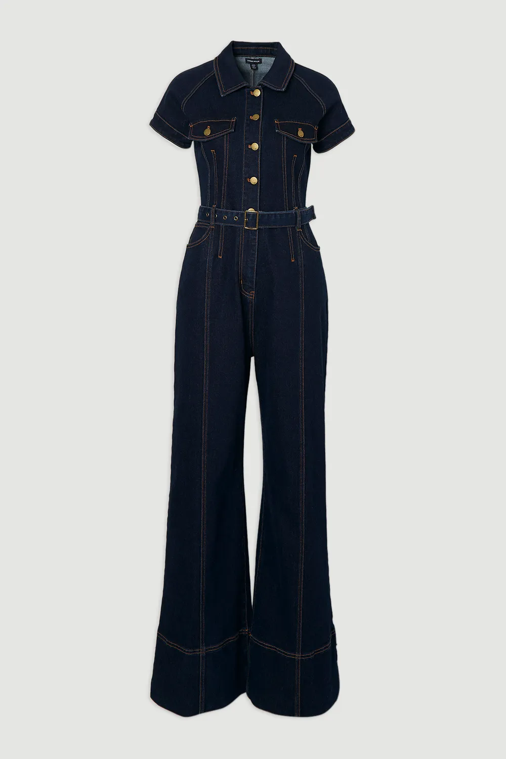 Denim Corset Waist Detail Wide Leg Jumpsuit BKK26057 4 Denim Corset Waist Detail Wide Leg Jumpsuit BKK26057