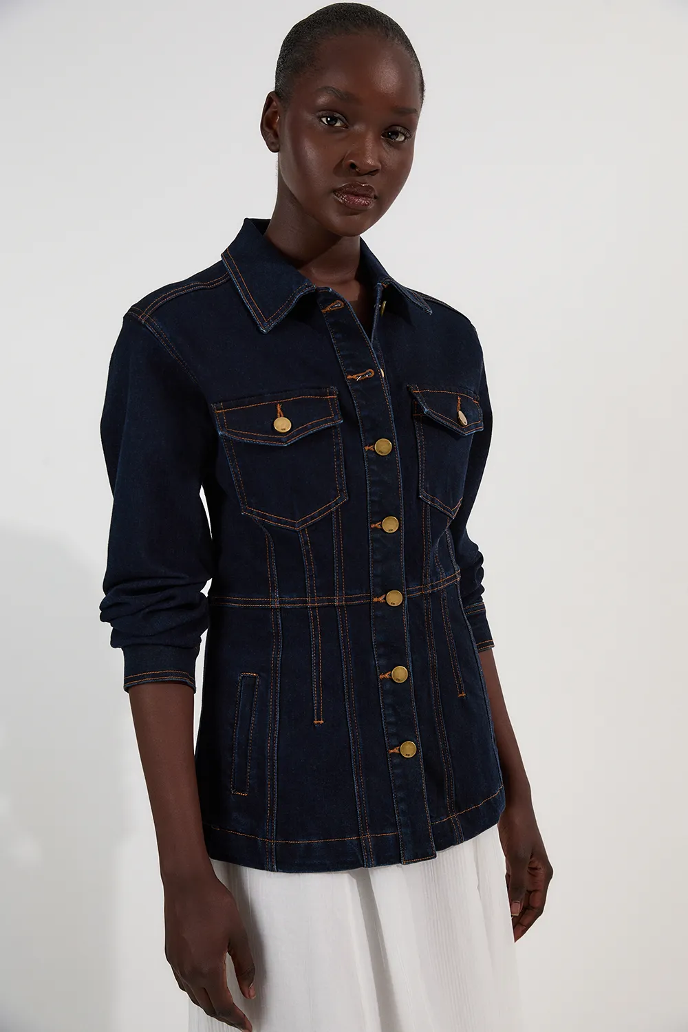 Denim Corset Waist Detail Jacket BKK26058