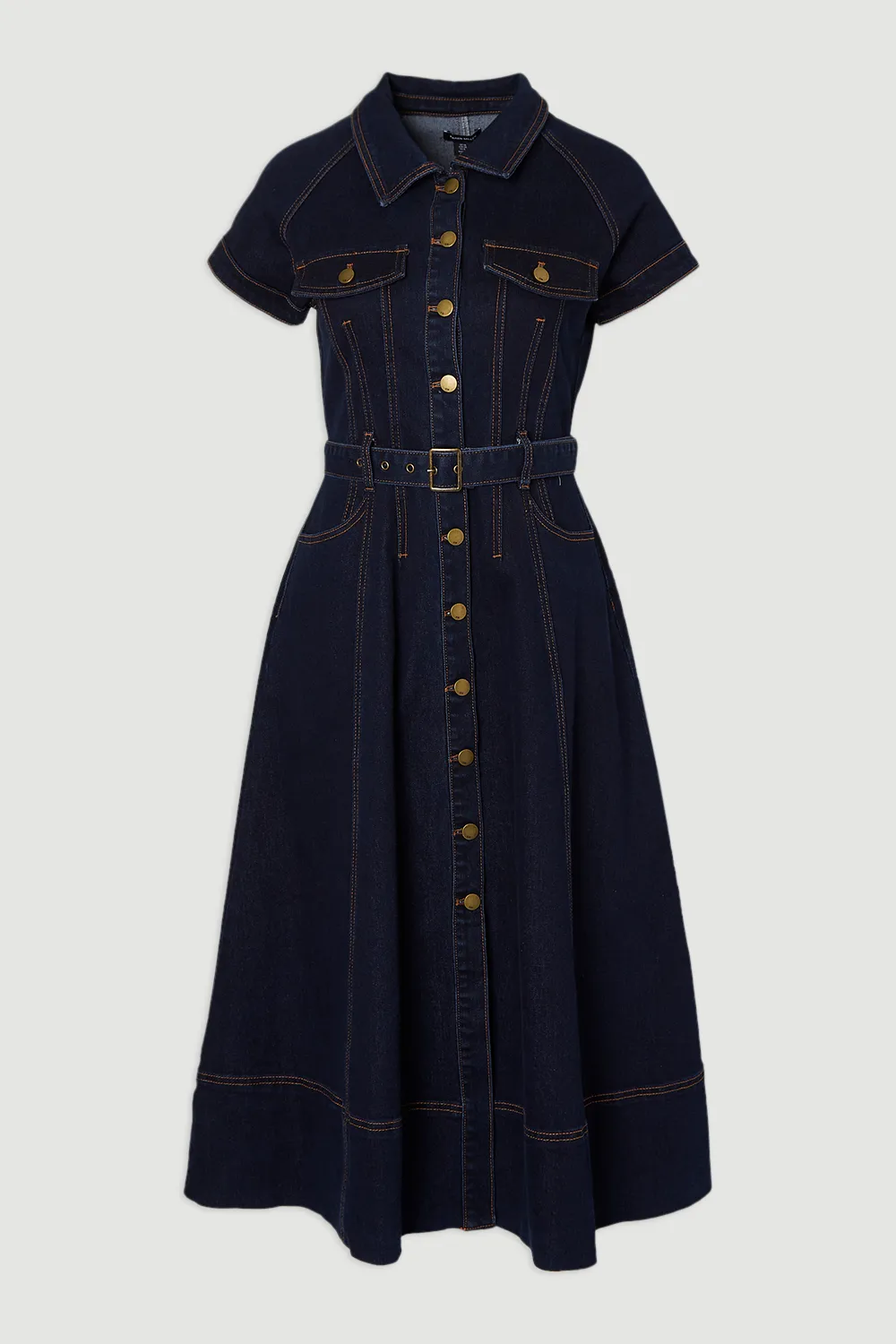 Denim Corset Waist Detail Full Midi Dress BKK26059 4 Denim Corset Waist Detail Full Midi Dress BKK26059