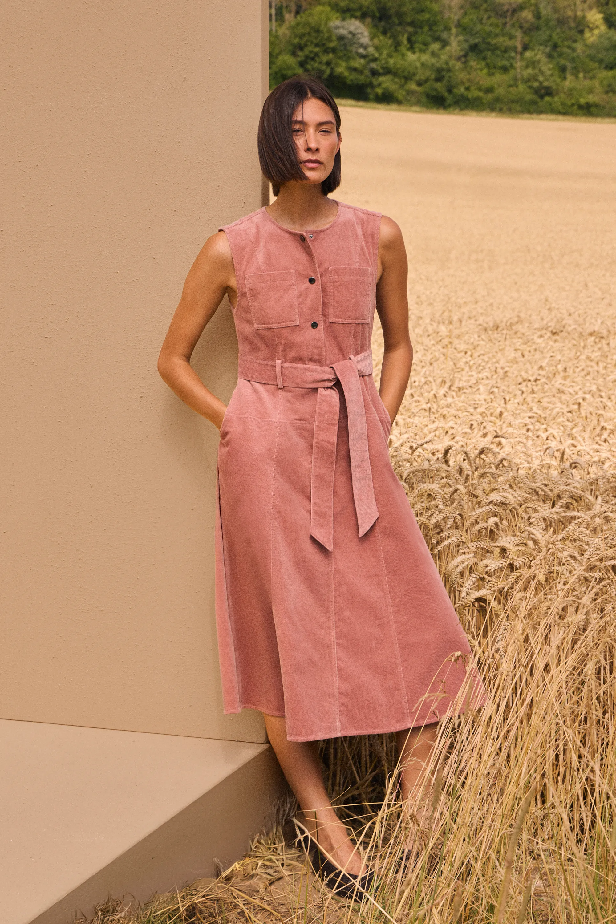 Stretch Cord Belted Midi Dress BKK26064