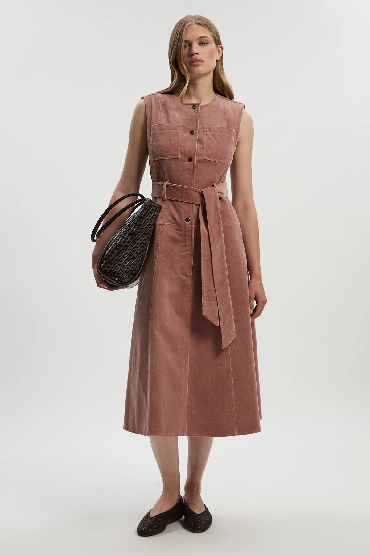 Stretch Cord Belted Midi Dress BKK26064