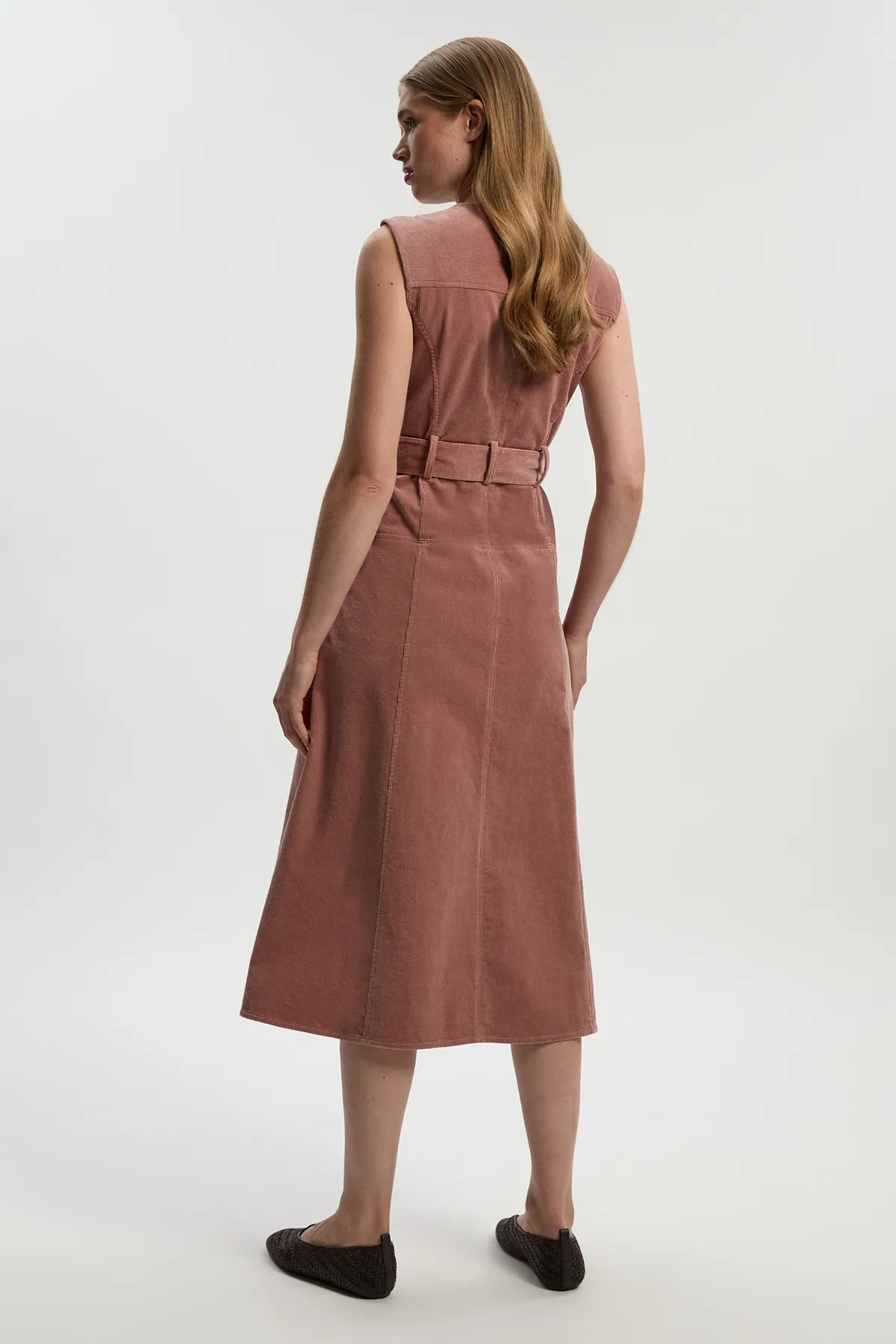 Stretch Cord Belted Midi Dress BKK26064
