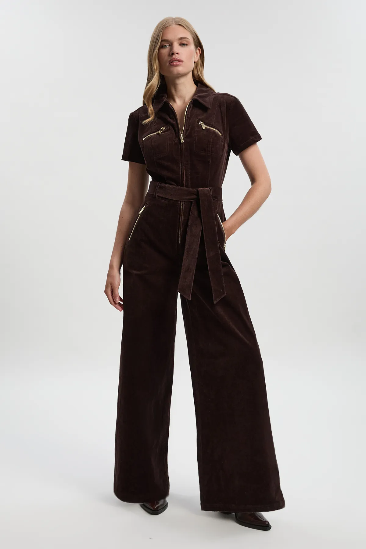 Stretch Cord Wide Leg Jumpsuit BKK26065
