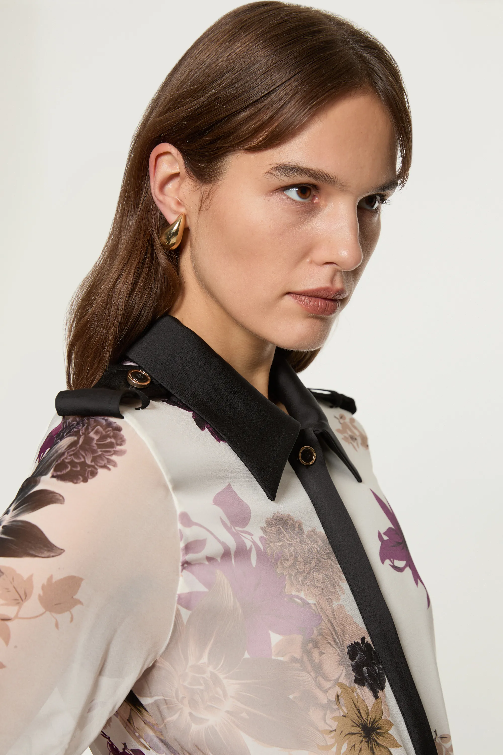 Petite Viscose Georgette Border Print Woven Midi Shirt Dress BKK22877