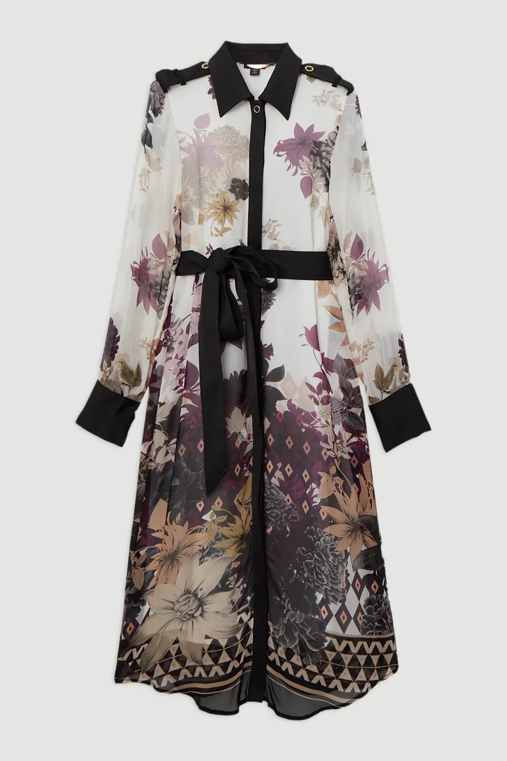 Petite Viscose Georgette Border Print Woven Midi Shirt Dress BKK22877 4 Petite Viscose Georgette Border Print Woven Midi Shirt Dress BKK22877