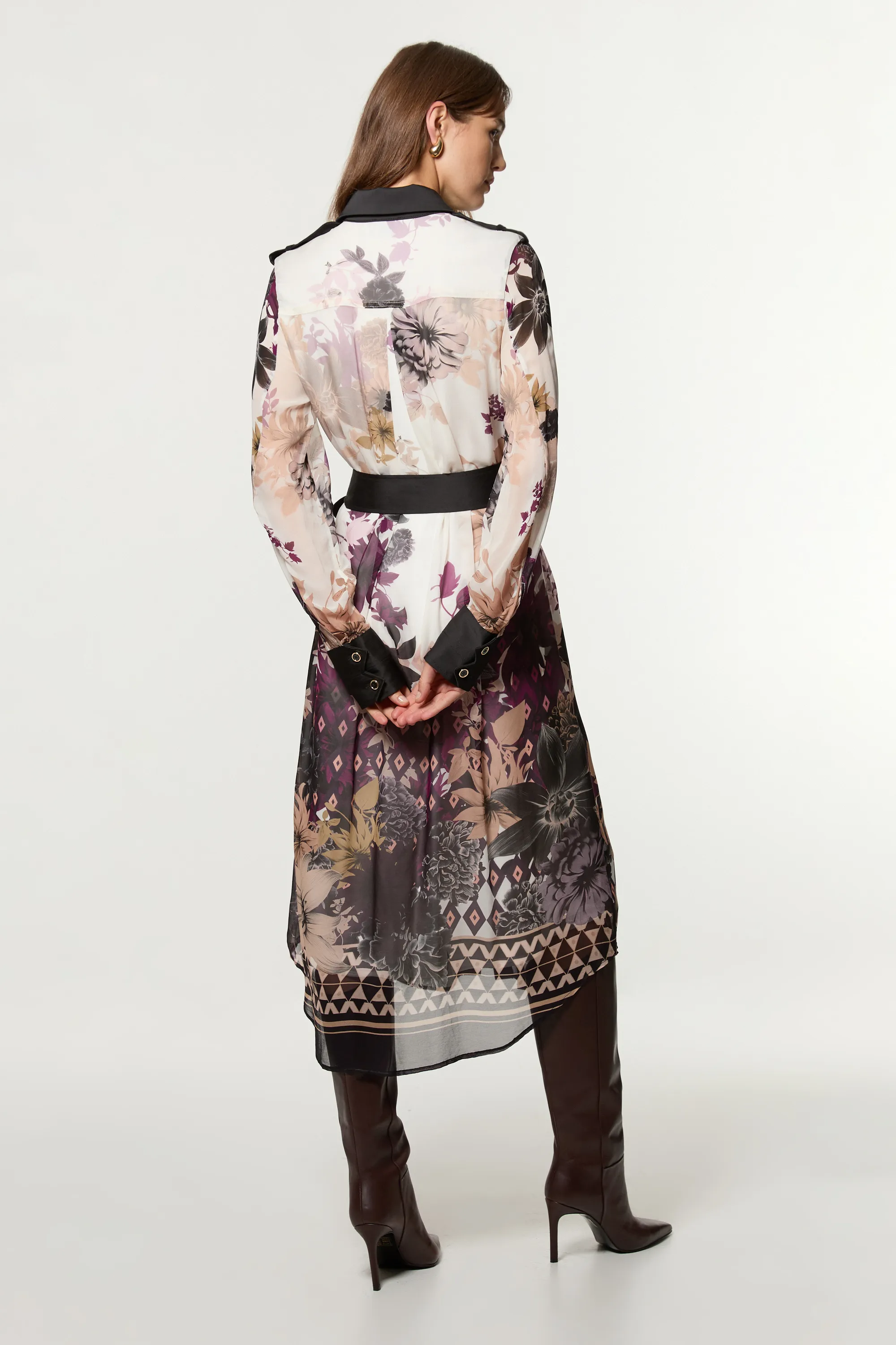 Petite Viscose Georgette Border Print Woven Midi Shirt Dress BKK22877 5 Petite Viscose Georgette Border Print Woven Midi Shirt Dress BKK22877