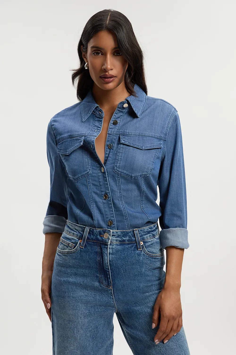 Chambray Stretch Denim Shirt BKK26076