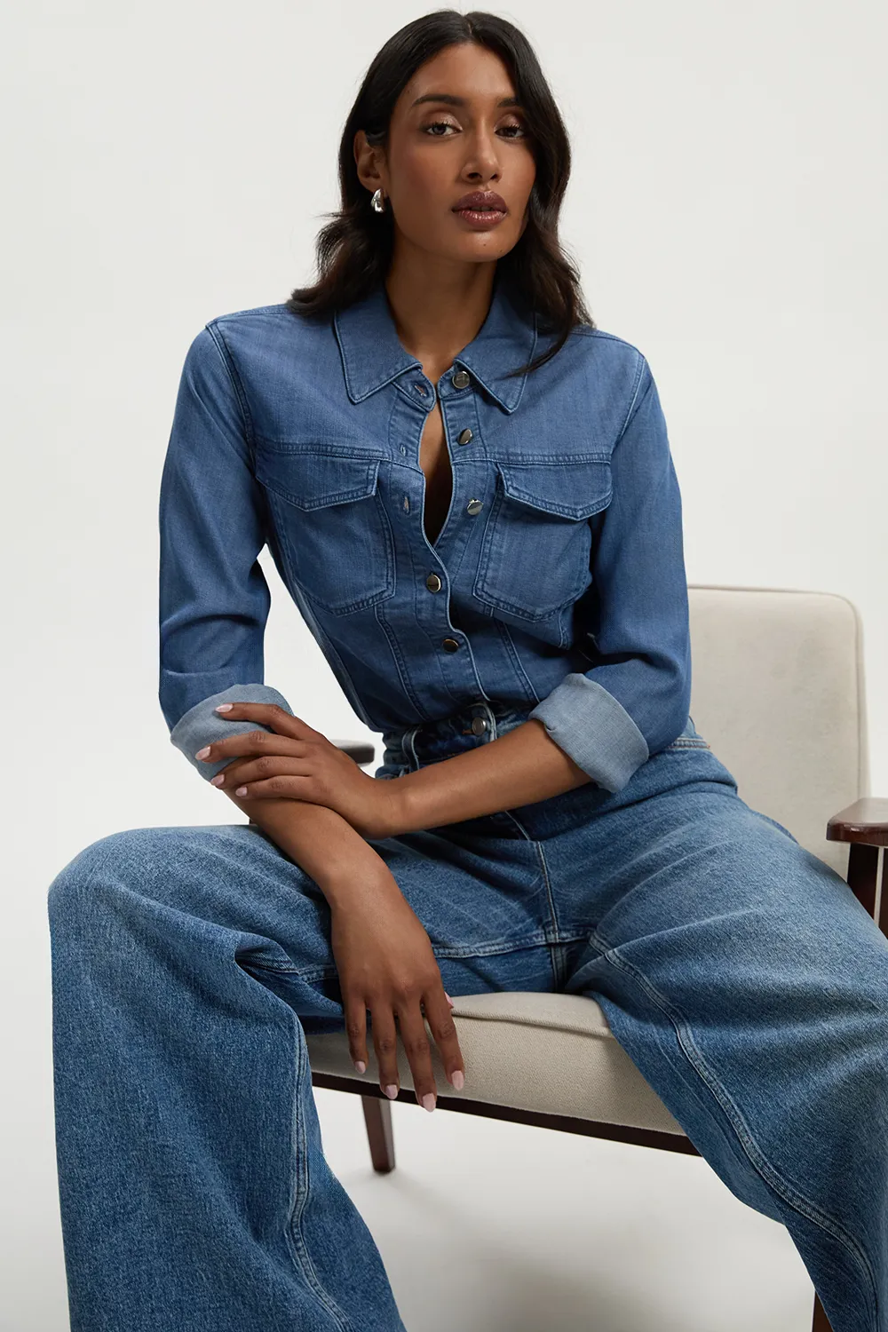 Chambray Stretch Denim Shirt BKK26076 3 Chambray Stretch Denim Shirt BKK26076