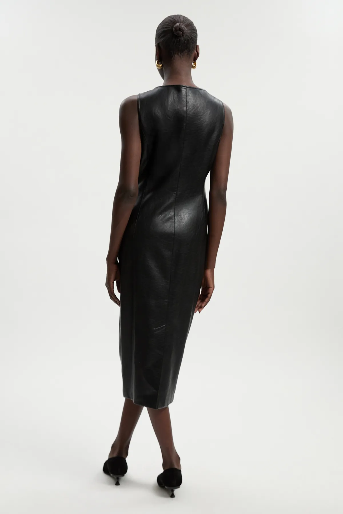 Faux Leather Button Detail Midi Pencil Dress BKK26077 5 Faux Leather Button Detail Midi Pencil Dress BKK26077