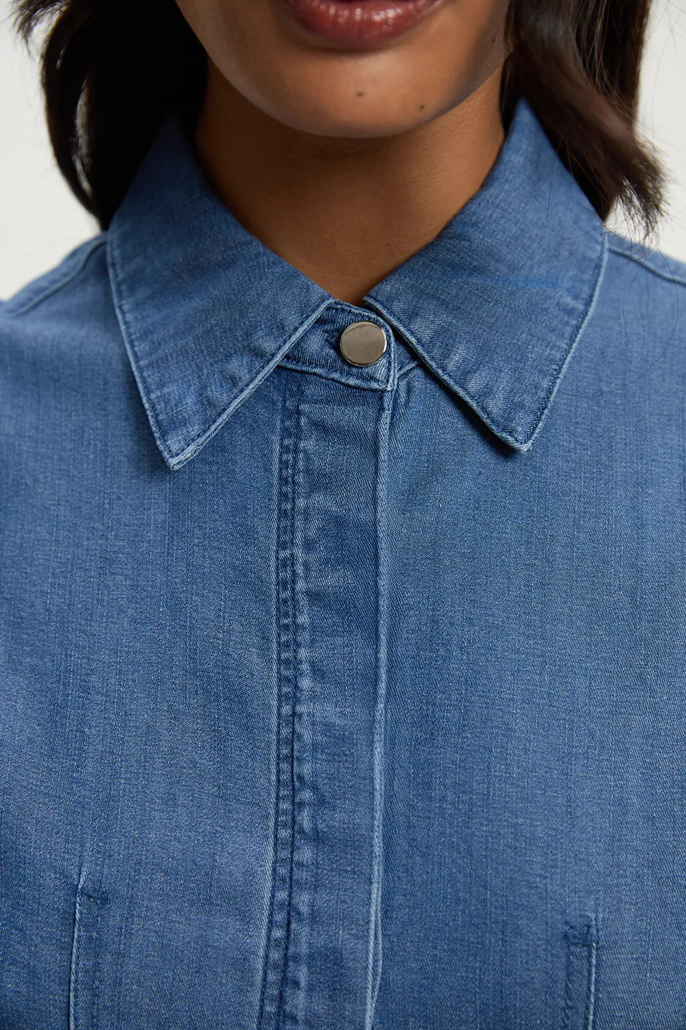 Chambray Stretch Denim Sleeveless Collared Top BKK26079 5 Chambray Stretch Denim Sleeveless Collared Top BKK26079