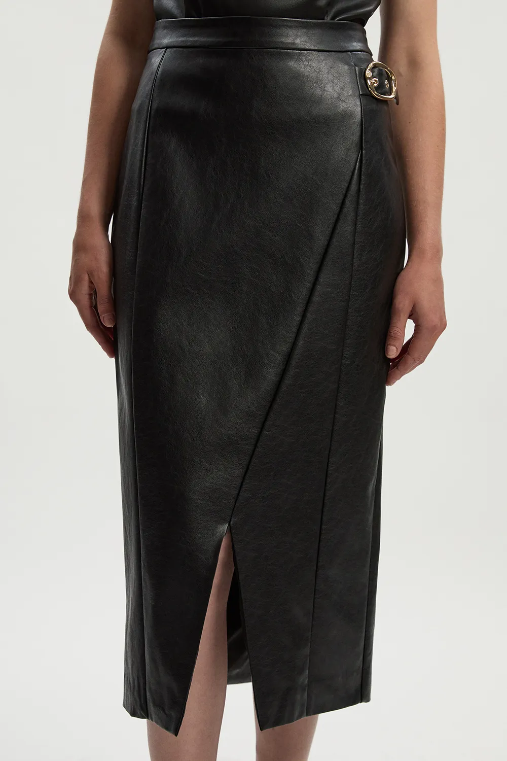 Faux Leather Belt Detail Skirt BKK26090